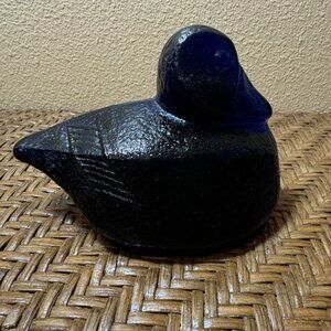 Blenko Handmade Blue Glass Duck Paperweight